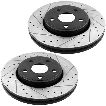 Front Drilled and Slotted Disc Brake Rotors w/Ceramic Brake Pads + Cleaner & Fluid for 2011-2017 Dodge Durango, Jeep Grand Cherokee 5 Lugs-53062