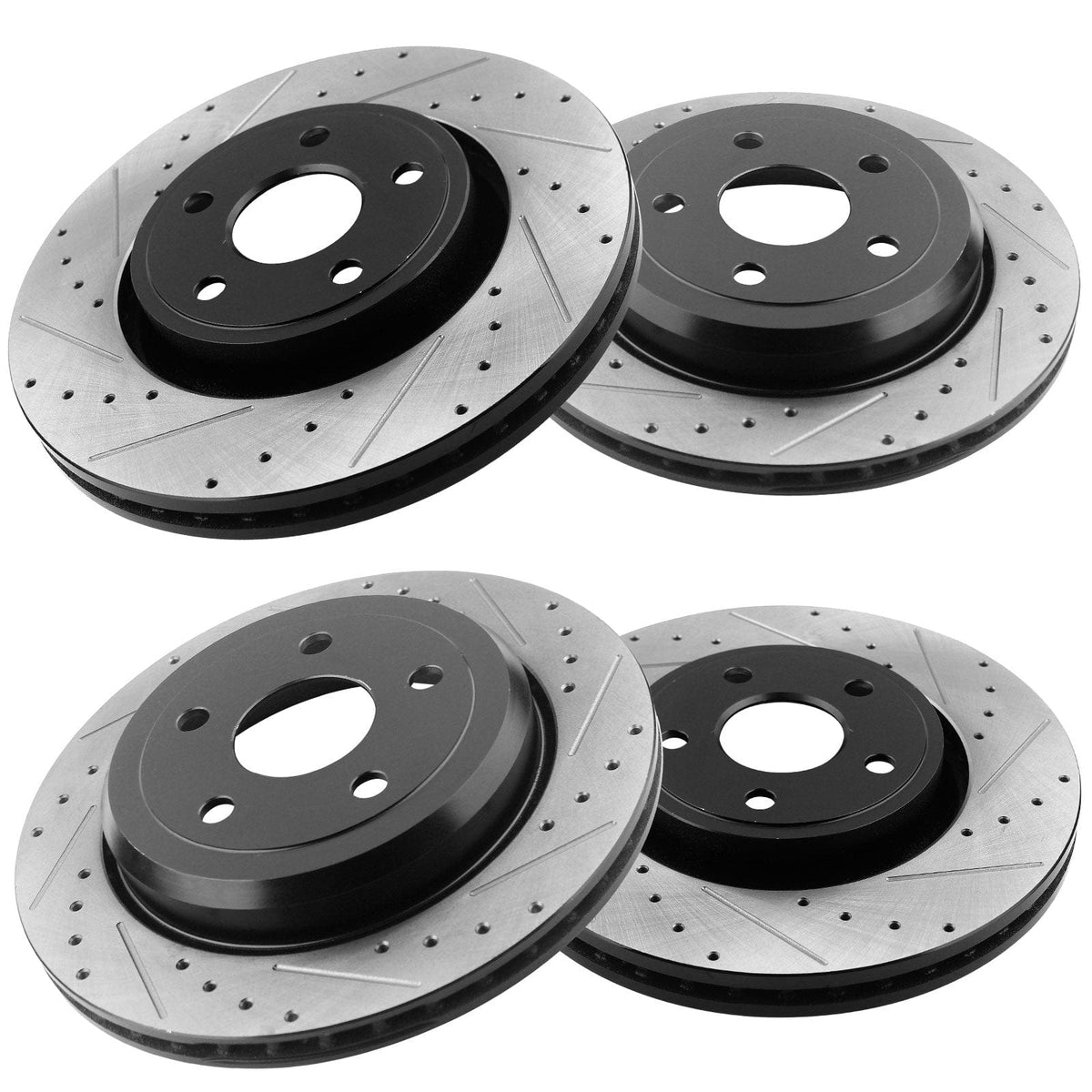 Front/Rear Drilled & Slotted Disc Brake Rotors Kit w/Ceramic Brake Pads + Cleaner & Fluid Fit Dodge Durango/Jeep Grand Cherokee (V8 5.7L),5 Lugs