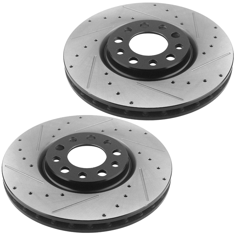 Front Drilled & Slotted Brake Discs Rotors w/Ceramic Brake Pads w/Cleaner & Fluid Fit 2013 2014 2015 2016 Dodge Dart