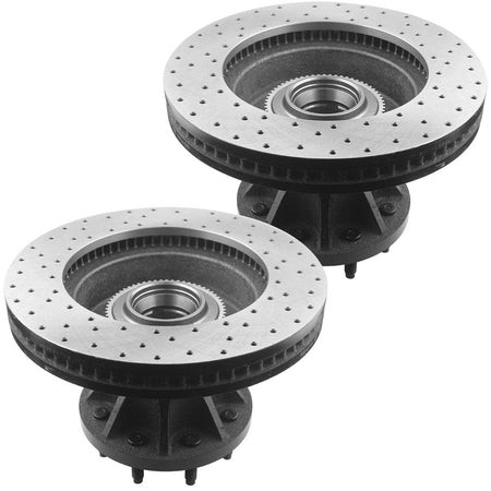 MotorbyMotor Front Brake Rotors & Brake Pad Kit 345mm Drilled & Slotted Design Including CLEANER DOT4 FLUID Fits for Ford E-350 Super Duty, Ford E-450 Super Duty (Dual Rear Wheel Models)