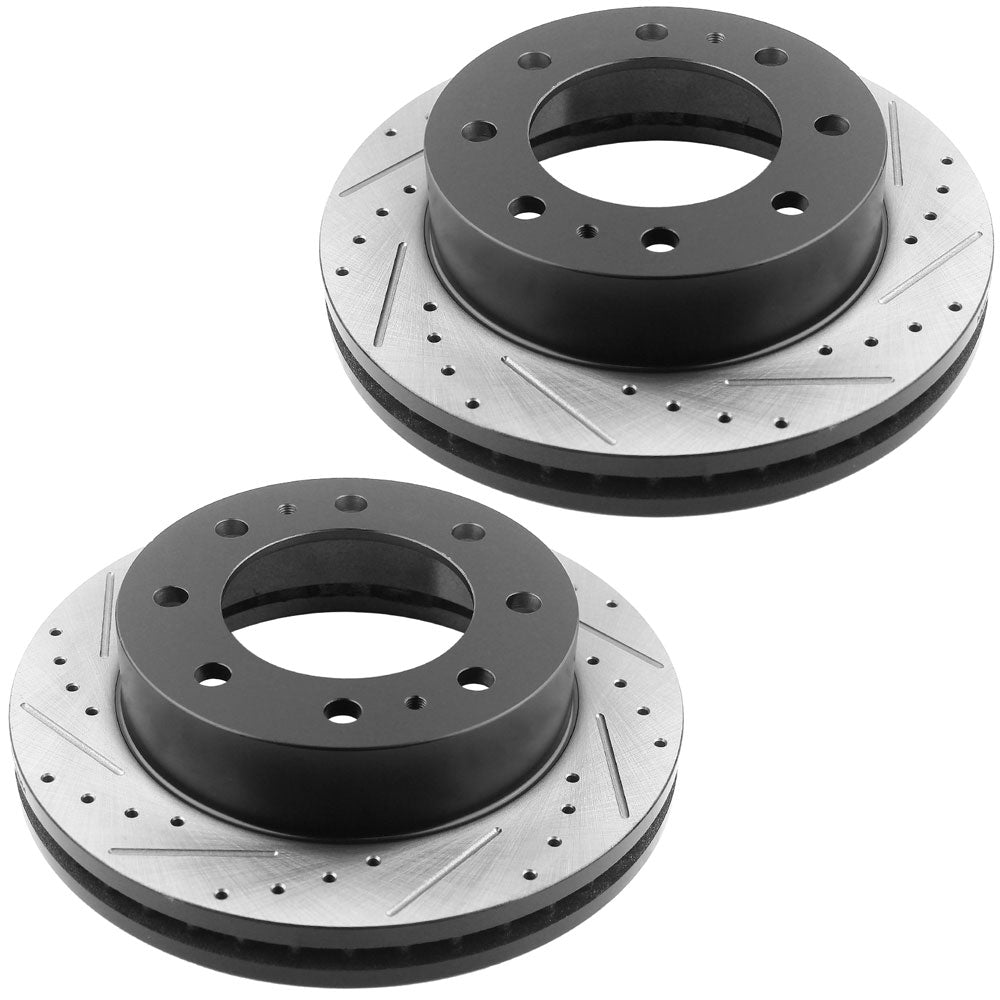 Front Slotted Drilled Brake Rotors w/Ceramic Brake Pads + Cleaner & Fluid Fit Chevy Silverado, GMC Sierra 2500 HD,Chevrolet Avalanche 2500 Vented Disc Brake Rotor Pads,8 Lugs Count-55062