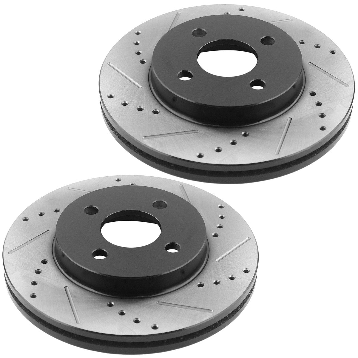 Front Drilled & Slotted Brake Rotors & Ceramic Brake Pads w/Cleaner & Fluid Fit Chevy Cobalt, Pontiac G5, Saturn Ion 4 Lugs