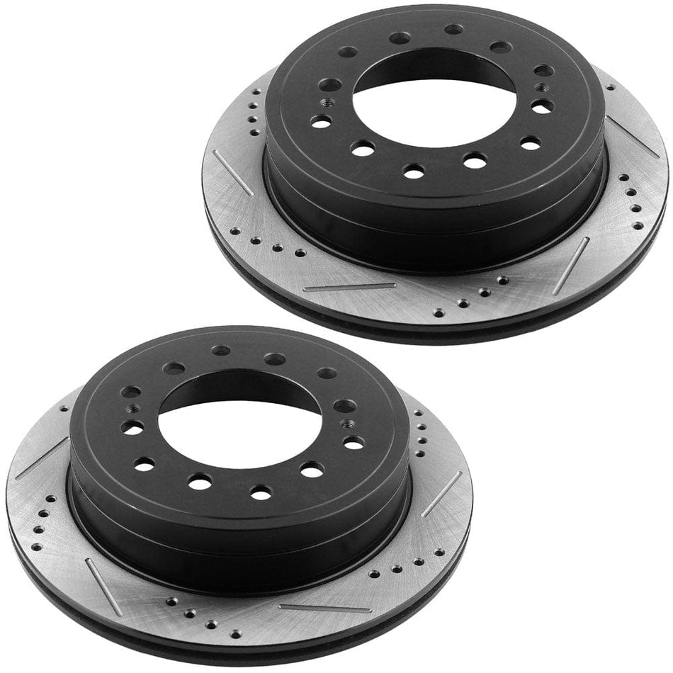 MotorbyMotor Rear Brake Rotors & Brake Pad Kit 312mm Drilled & Slotted Design Fits for Lexus GX470, Toyota 4Runner FJ Cruiser Sequoia- All Models