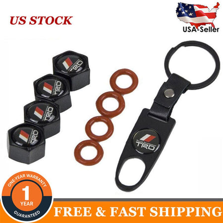 Wheel Tire Valve Dust Stems Air Caps + Toyota Trd Logo Keychain