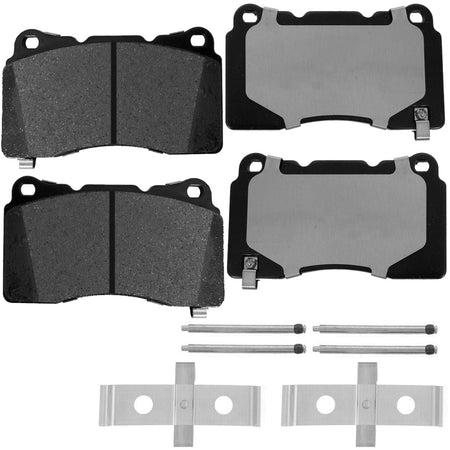 MotorbyMotor Front Ceramic Brake Pads with Hardware Kits & CLEANER DOT4 FLUID for Buick Regal Sportback Tourx, Caillac ATS CT6 CTS STS XTS,Chevrolet Camaro Corvette, Ford GT Mustang, Hyundai Genesis Coupe