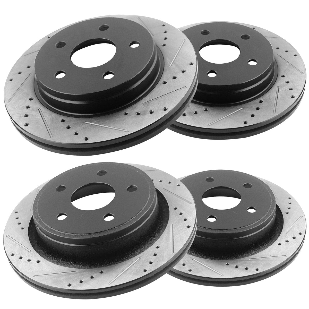 Front & Rear Drilled and Slotted Disc Brake Rotors w/Ceramic Brake Pads w/Cleaner & Fluid for Chrysler Aspen, Dodge Durango Ram 1500-5 Lugs 2WD or 4WD