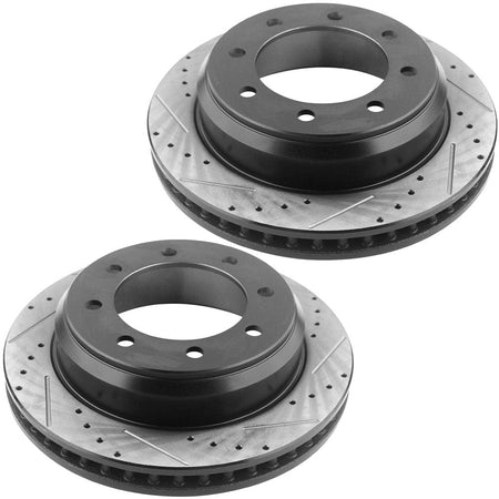 MotorbyMotor Rear Brake Rotors & Brake Pad Kit 345mm Drilled & Slotted Design Including CLEANER DOT4 FLUID Fits for Ford E-150 2008-2014, Ford E-250 2008-2014-All Model