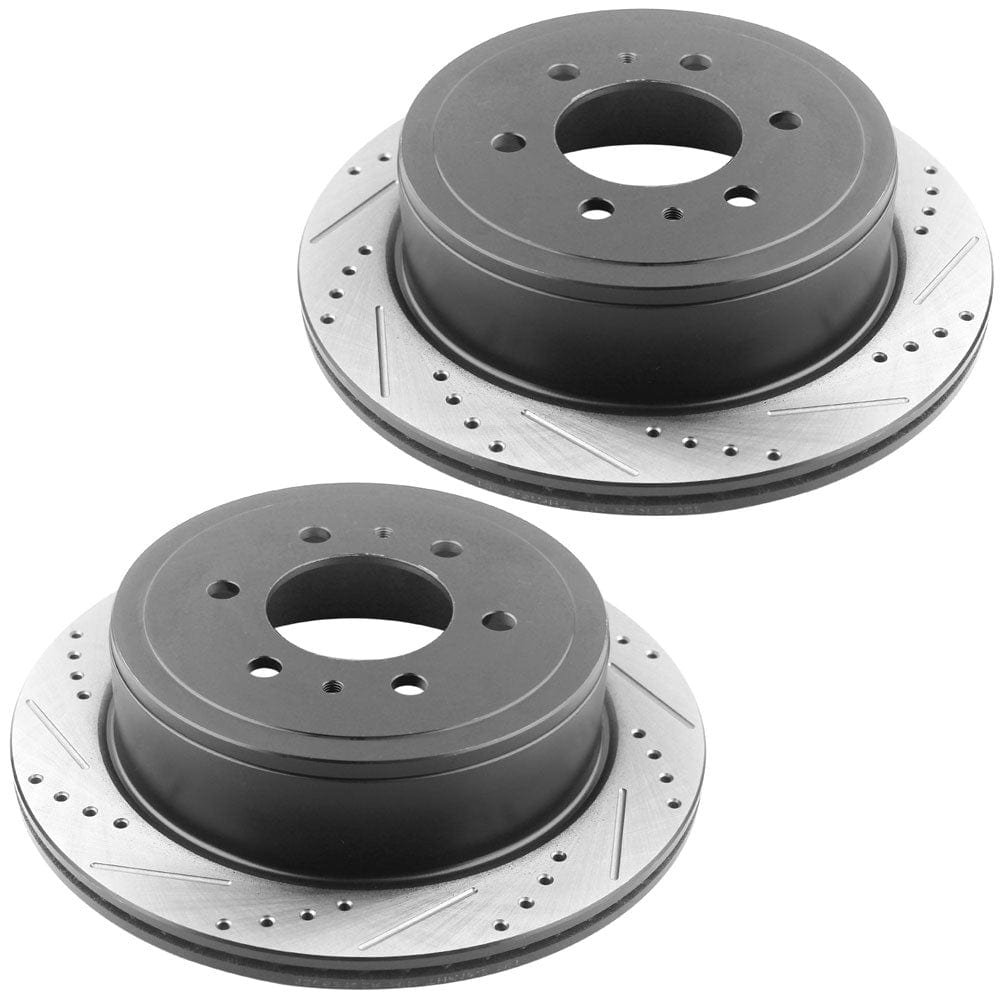 Ford Focus Rear Brake Rotors & Brake Pad Kit 348mm Drilled & Slotted Design Including CLEANER DOT4 FLUID Fits for Ford F-150 2004-2011, Lincoln Mark LT 2006-2008