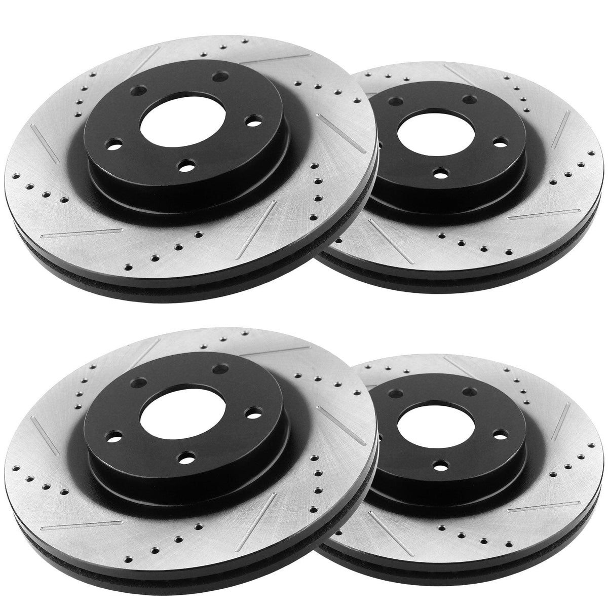 Front & Rear Drilled & Slotted Disc Brake Rotors + Ceramic Pads + Cleaner & Fluid Fits for 2015 2016 2017 Ford Edge
