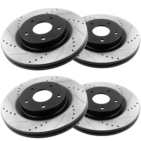 Front & Rear Drilled & Slotted Disc Brake Rotors + Ceramic Pads + Cleaner & Fluid Fits for 2015 2016 2017 Ford Edge