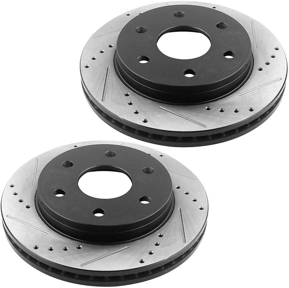 Front Disc Brake Rotors w/Ceramic Pads + Cleaner & Fluid Fit Escalade Chevy GMC Astro Express Avalanche Suburban Silverado 1500 Tahoe Sierra Yukon
