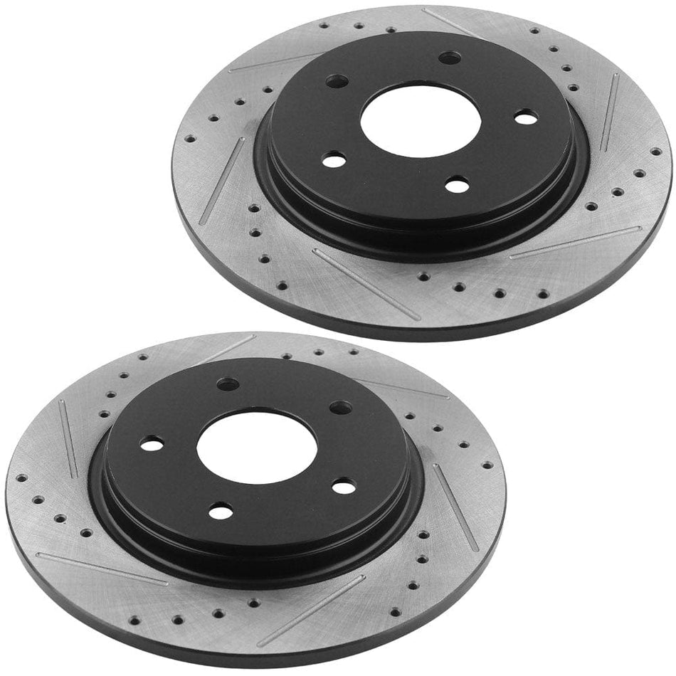 MotorbyMotor Rear Brake Rotors & Brake Pad Kit 305mm Drilled & Slotted Design Fits for Chrysler Town & Country, Dodge Grand Caravan Journey, Ram C/V, Volkswagen Routan