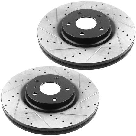 Front Drilled & Slotted Disc Brake Rotors + Ceramic Pads + Cleaner & Fluid Fits for Infiniti JX35 Q60 Q50 QX50 QX60, Nissan Murano Pathfinder