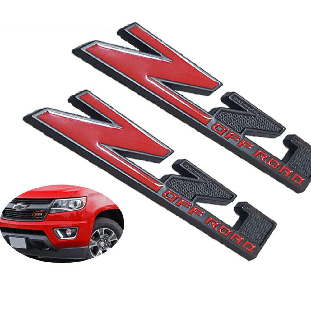 Chevy Z71 OFF ROAD GMC Emblem For Sierra 1500 2500HD 3500HD Truck Badge Black & Red 2pc