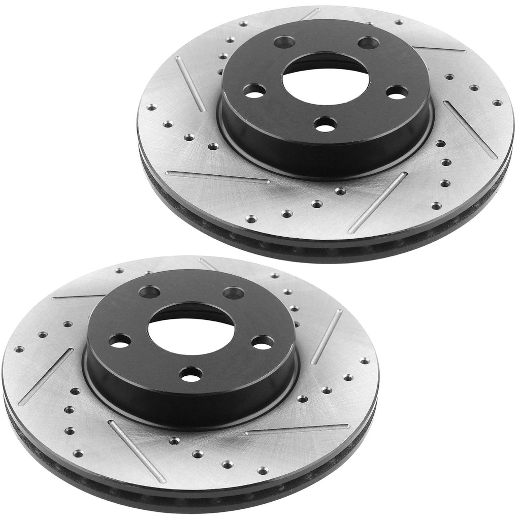 Front Brake Rotors & Pads + Cleaner & Fluid Fit Buick Skylark, Chevy Beretta Cavalier Corsica, Oldsmobile Achieva Cutlass Calais