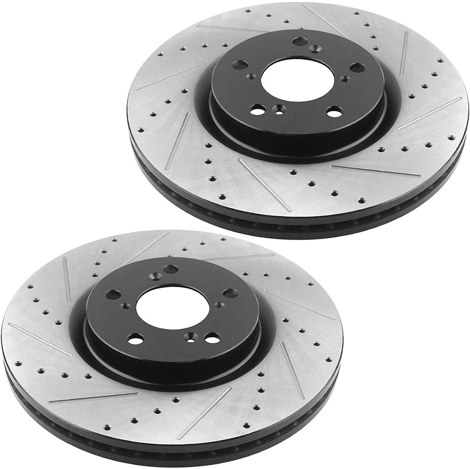 Front Drilled & Slotted Disc Brake Rotors +Ceramic Pads for 2007-2008 Acura MDX, RLX, ZDX, 09-15 Honda Pilot-5-Lug Wheel Holes
