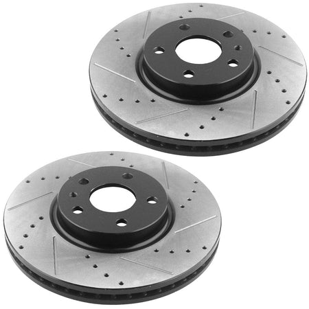 Front Drilled & Slotted Disc Brake Rotors + Ceramic Pads + Cleaner & Fluid Fits for 2013-2019 Ford Fusion, 2013-2016 Lincoln MKZ