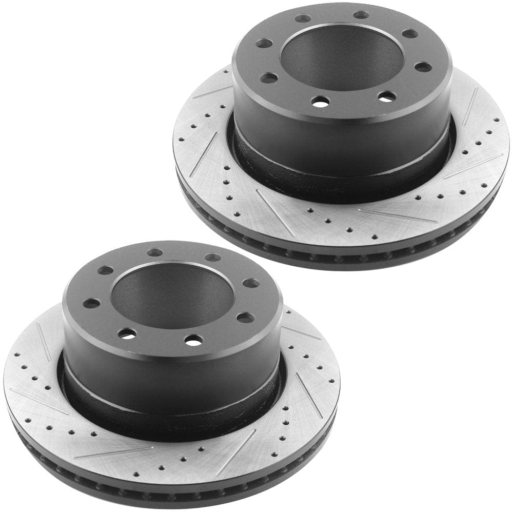 MotorbyMotor Rear Brake Rotors & Brake Pad Kit 358mm Drilled & Slotted Design Including CLEANER DOT4 FLUID Fits for Dodge Ram 2500 3500 Pickup, Dodge Ram 2500 2300 4000