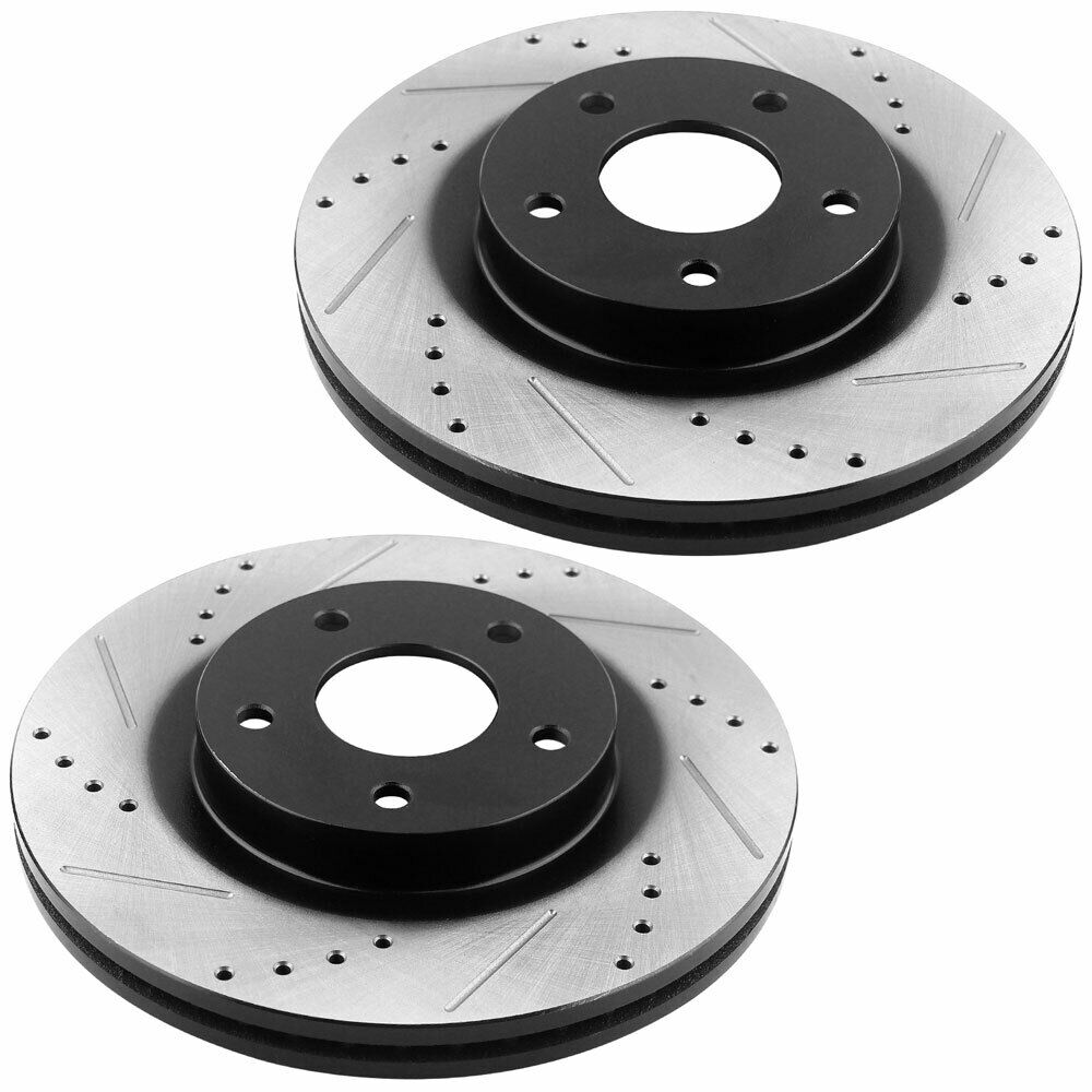 Rear Drilled & Slotted Brake Discs Rotors w/Ceramic Brake Pads kit w/Cleaner & Fluid Fit Chrysler 200 Chrysler Sebring Dodge Avenger Dodge Caliber