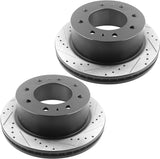 Rear Drilled & Slotted Disc Brake Rotors For Chevy Silverado 2500HD 3500HD