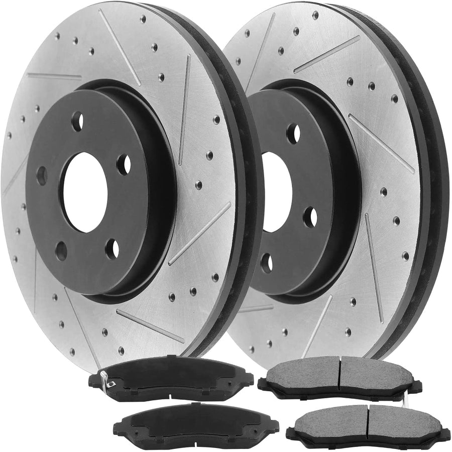Front Slotted Disc Brake Rotors + Brake Pads For Impala Monte Carlo Lucerne