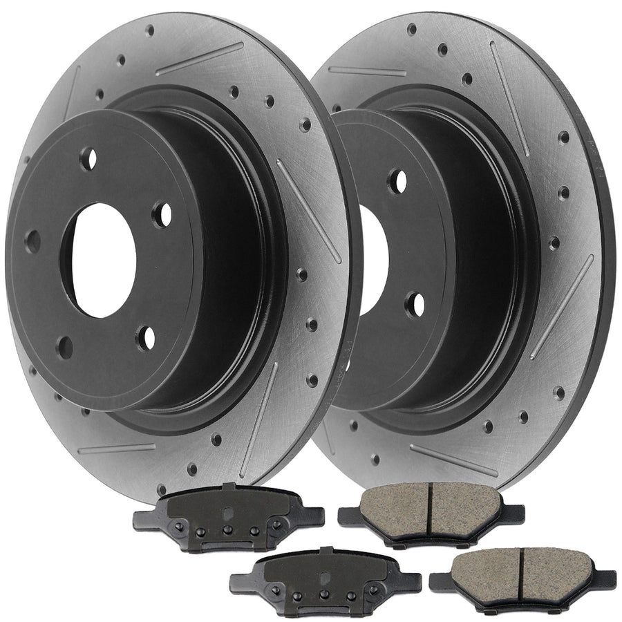 Rear Drilled Brake Rotors + Brake Pads For Chevy Cobalt Malibu G5 G6 Ion Aura