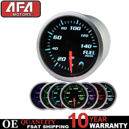52mm/ 2" Fuel Pressure Gauge Press Meter Black Face 0-140 PSI Alluminium 12V