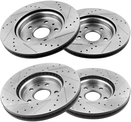 Front & Rear Drilled & Slotted Disc Brake Rotors + Ceramic Pads + Cleaner & Fluid Fits for 2010 2011 2012 2013 2014 2015 Chevy Camaro