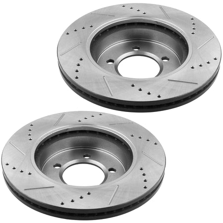 Front Drilled & Slotted Disc Brake Rotors w/Ceramic Pads + Brake Cleaner & Fluid for 2002-2005 Ford Explorer, 2002-2005 Mercury Mountaineer