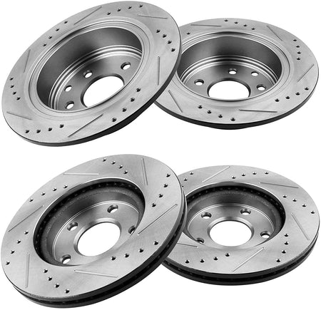 Front & Rear Drilled & Slotted Disc Brake Rotors + Ceramic Pads + Cleaner & Fluid Fits for 2013 2014 2015 2016 2017 2018 2019 Nissan Sentra