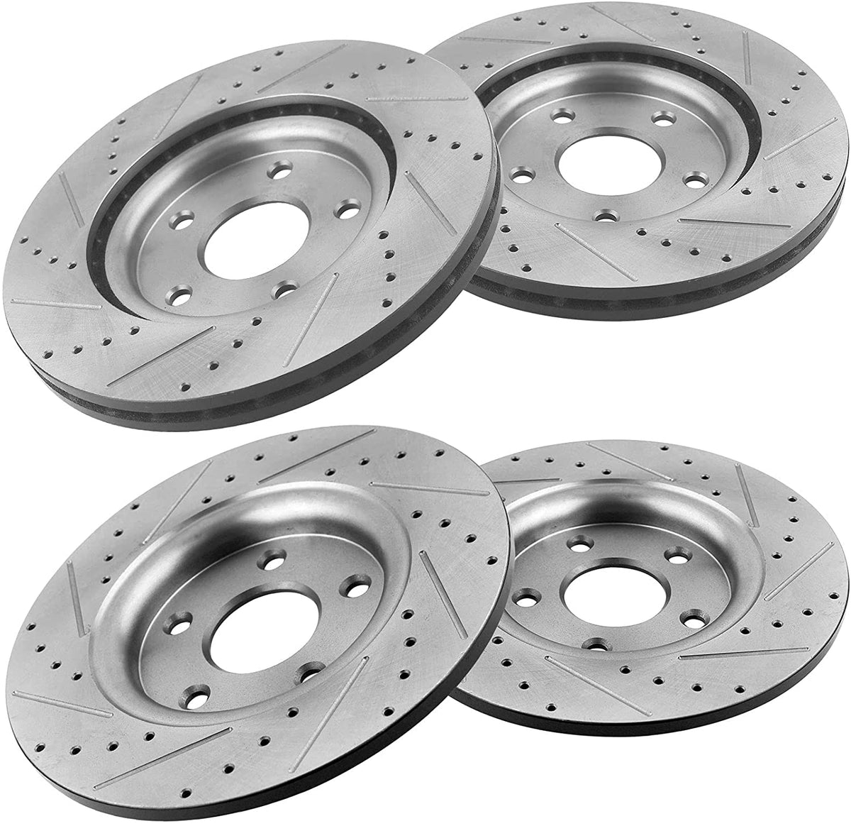MotorbyMotor 330mm Front & 328mm Rear Drilled & Slotted Disc Brake Rotors + Ceramic Pads + Cleaner & Fluid for Chrysler Town & Country, Dodge Grand Caravan Journey, Ram C/V, Volkswagen Routan