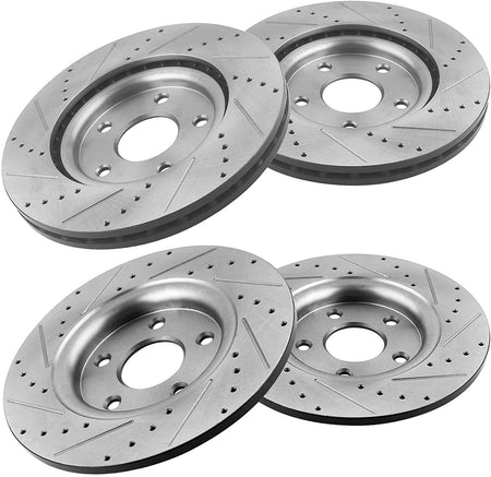 MotorbyMotor 330mm Front & 328mm Rear Drilled & Slotted Disc Brake Rotors + Ceramic Pads + Cleaner & Fluid for Chrysler Town & Country, Dodge Grand Caravan Journey, Ram C/V, Volkswagen Routan