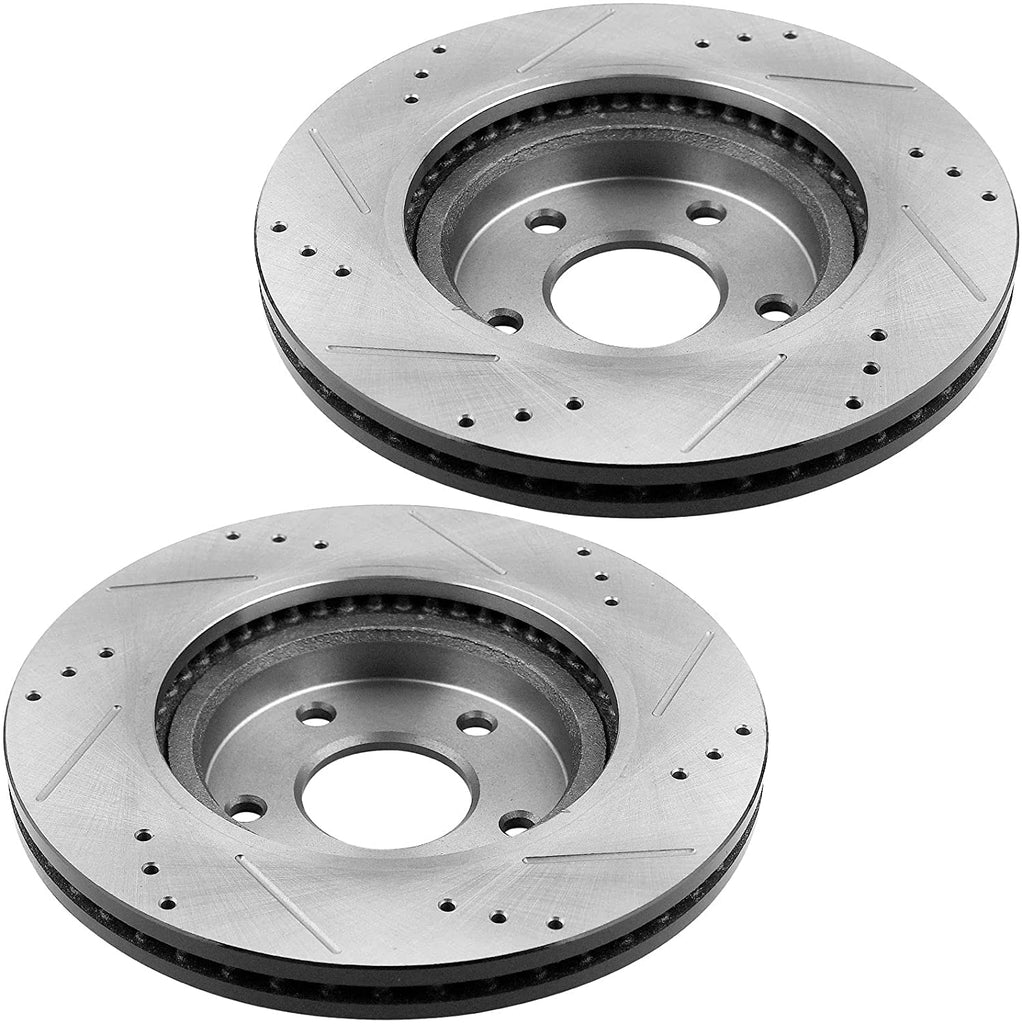 Front Drilled & Slotted Brake Discs Rotors w/Ceramic Brake Pads w/Cleaner & Fluid Fit 2011 2012 2013 2014 2015 Chevrolet Cruze [16 Cruze Limited] 2012 2013 2014 2015 2016 2017 Chevrolet Sonic 5 Lugs