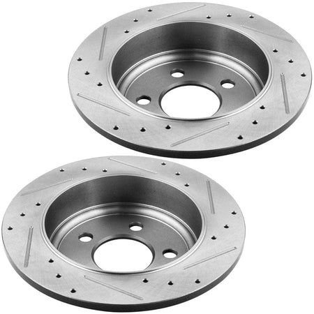 MotorbyMotor Rear Brake Rotors & Brake Pad Kit 285mm Drilled & Slotted Design Including CLEANER DOT4 FLUID Fits for Jeep Liberty, Jeep Wrangler