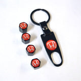 WHEEL TIRE VALVE DUST STEMS AIR CAPS + KEYCHAIN WITH HONDA LOGO EMBLE TTV-H-RED