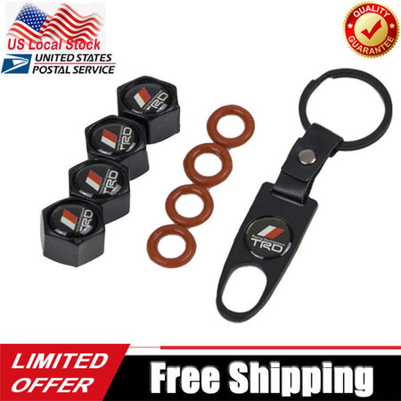 Wheel Tire Valve Dust Stems Air Caps + Toyota Trd Logo Keychain