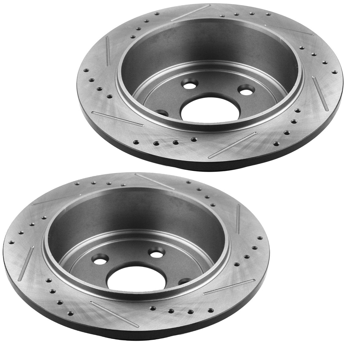 Rear Drilled & Slotted Disc Brake Rotors + Ceramic Pads + Cleaner & Fluid Fits for Ford Mustang 2015 2016 2017 2018 2019 2020-5-Lug Wheel Holes