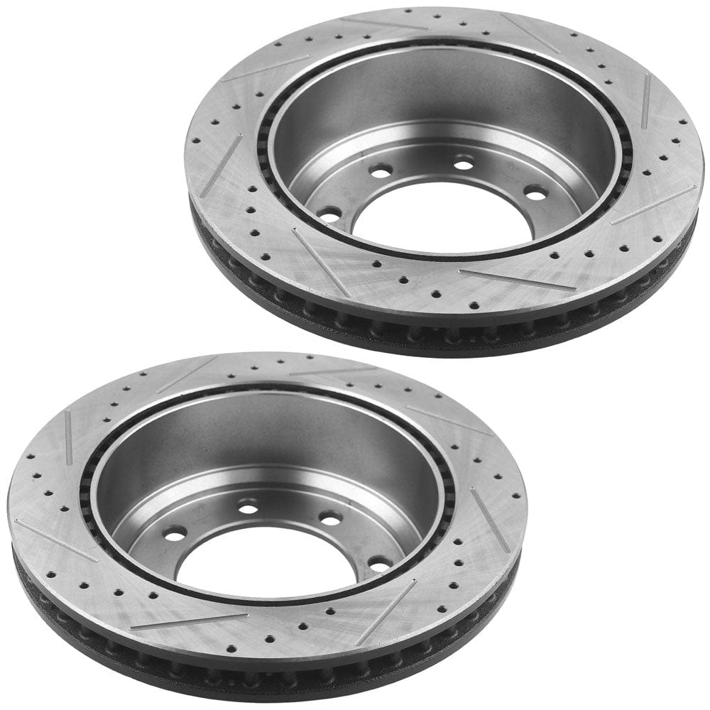 MotorbyMotor Rear Brake Rotors & Brake Pad Kit 345mm Drilled & Slotted Design Including CLEANER DOT4 FLUID Fits for Ford E-150 2008-2014, Ford E-250 2008-2014-All Model
