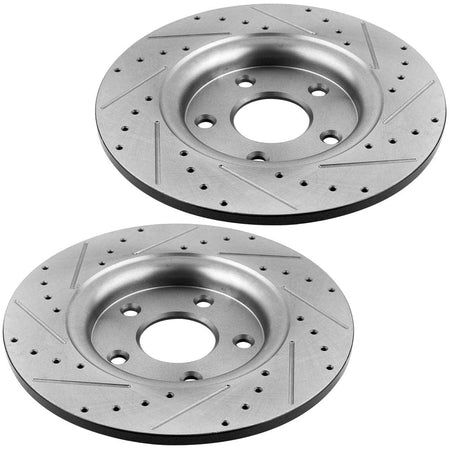 MotorbyMotor Rear Brake Rotors & Brake Pad Kit 328mm Drilled & Slotted Design Including CLEANER DOT4 FLUID Fits for Chrysler Town & Country, Dodge Grand Caravan Journey, RAM C/V, Volkswagen Routan