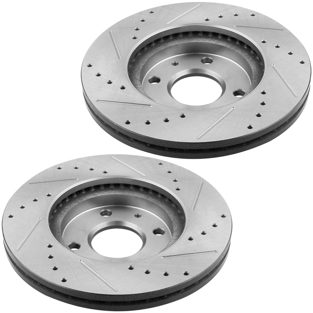 Front Drilled & Slotted Disc Brake Rotors w/Ceramic Pads w/Brake Cleaner & Brake Fluid Fit for Ford Focus 2008 2009 2010 2011, 4 Lugs
