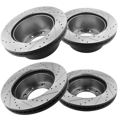 Front & Rear Drilled Slotted Disc Brake Rotors w/Ceramic Brake Pads Fit 2005 2006 2007 Ford F-250 Super Duty(4WD or 2WD Single Rear Wheel ), 2005-2008 Ford F-350 Super Duty (SRW), 8 Lugs Counts