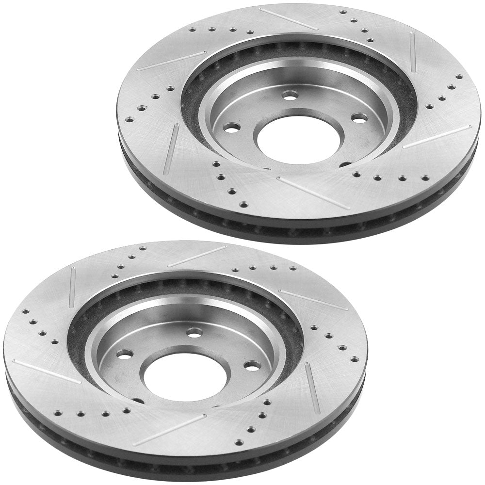 Fit Chrysler Dodge Jeep Mitsubishi Drilled & Slotted Front Brake Discs Rotors w/Ceramic Brake Pads w/Cleaner & Fluid 5 Lugs