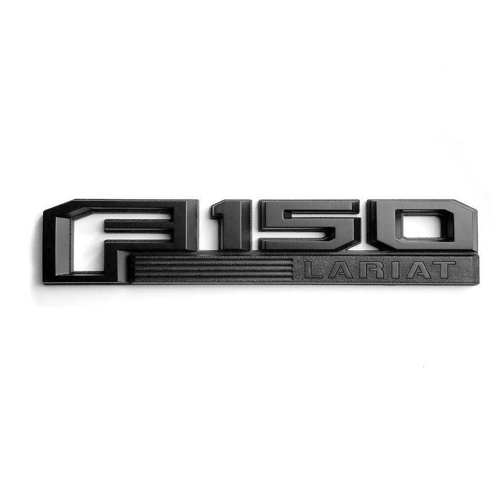 Black Ford F-150 Lariat fender emblem.