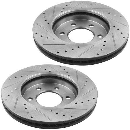 Front Drilled & Slotted Brake Rotors + Ceramic Brake Pads +Cleaner + Fluid  Fit Ford Expedition Ford Navigator AWD 6 Lugs-55099