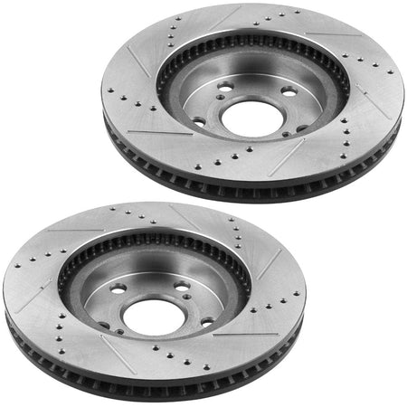 Front Drilled & Slotted Disc Brake Rotors + Ceramic Pads + Cleaner & Fluid Fits for Lexus ES300 IS250, Toyota Avalon Camry Sienna Solara-5-Lug Wheel Holes