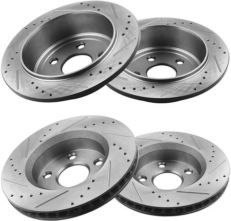 Front & Rear Drilled & Slotted Disc Brake Rotors + Ceramic Pads + Cleaner & Fluid Fits for 2007-2018 Jeep Wrangler, 2018 Jeep Wrangler JK