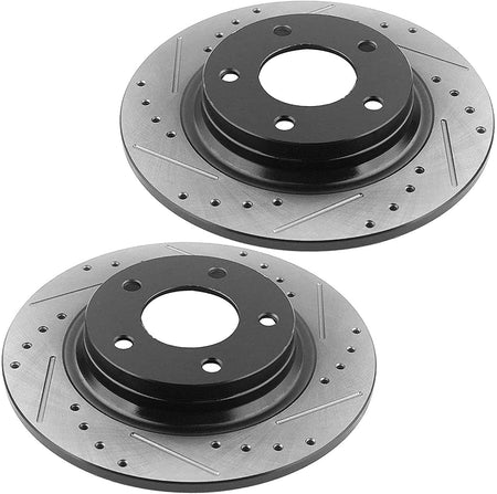 MotorbyMotor Rear Brake Rotors 267mm Drilled & Slotted Design Brake Rotor & Brake Pad kit Including CLEANER DOT4 FLUID Fits for Ford Mustang 1994-2004
