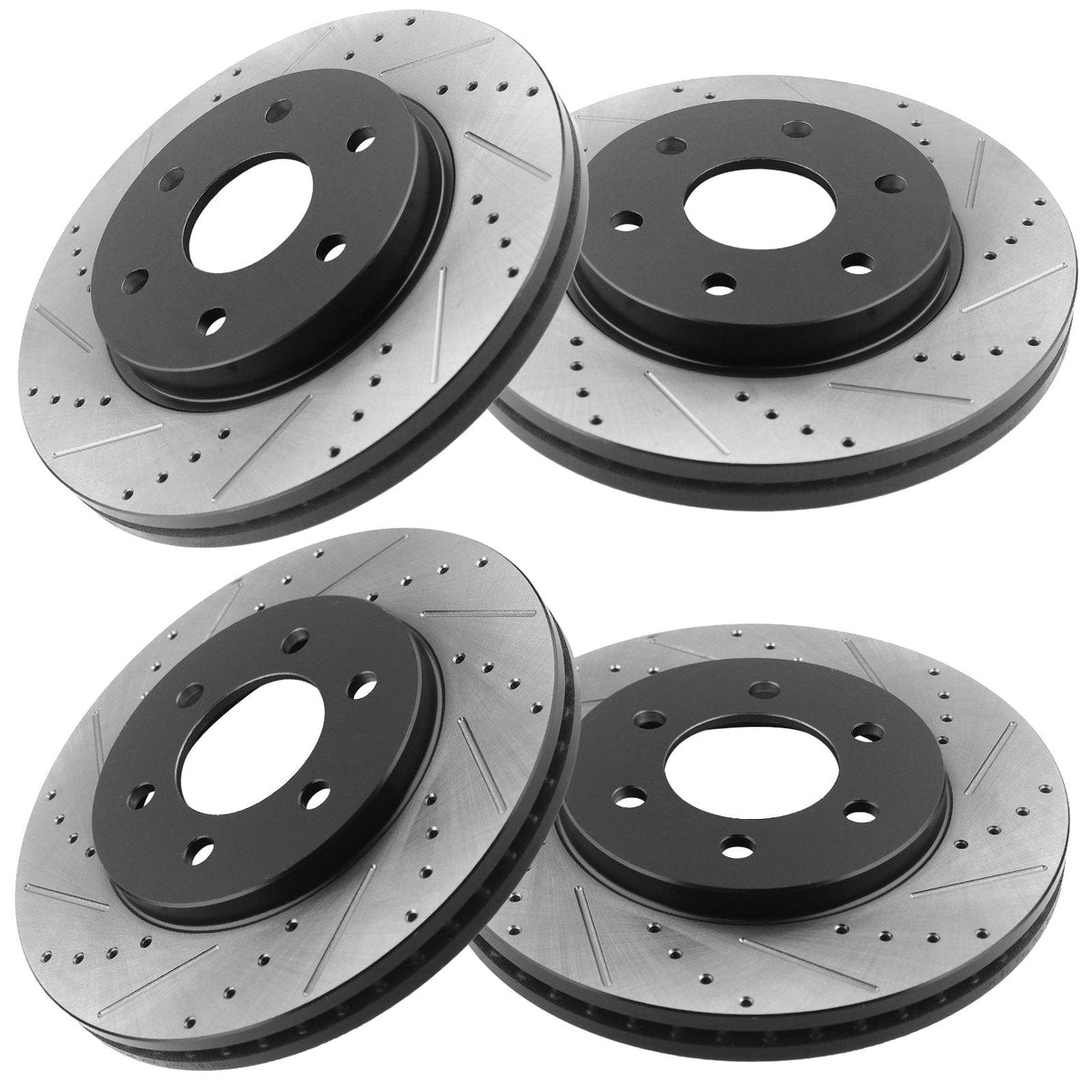 Front & Rear Drilled & Slotted Disc Brake Rotors + Ceramic Pads + Cleaner & Fluid Fits for 2003-2006 Ford Expedition, 2003-2006 Lincoln Navigator-All Models