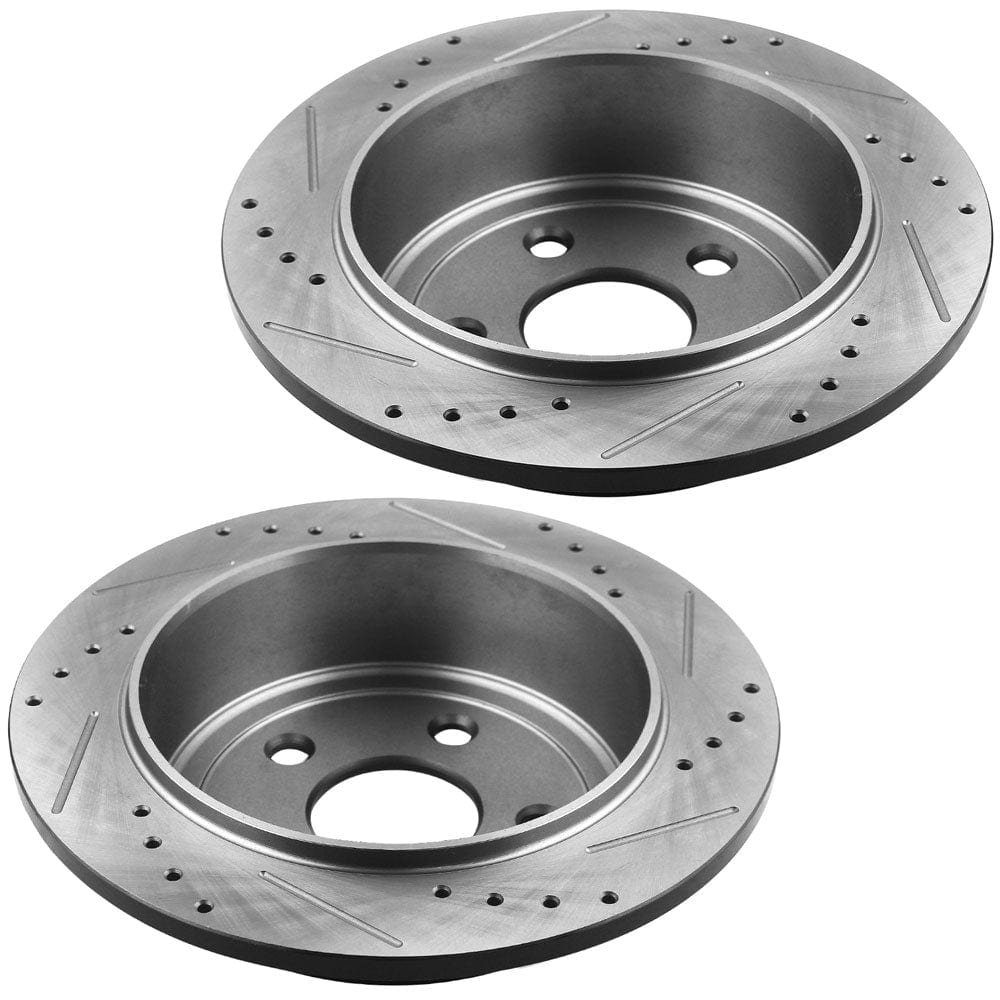 Rear Drilled & Slotted Disc Brake Rotors + Ceramic Pads Fits for 2007-2018 Jeep Wrangler, 2018 Jeep Wrangler JK