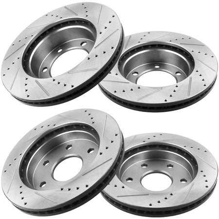 Front Rear Drilled Slotted Disc Brake Rotors + Ceramic Pads + Cleaner Fluid Fits for Chevy Astro/Avalanche 1500 /Silverado 1500 /Suburban 1500 /Tahoe 1500, GMC Safari/Sierra 1500 /Yukon/Yukon XL